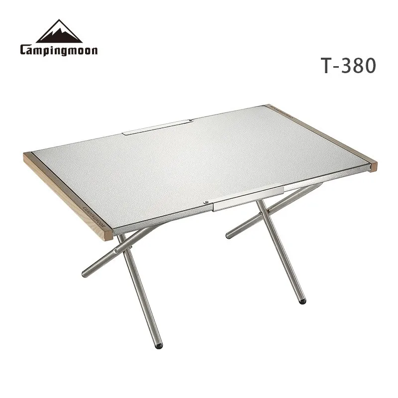 Outdoor Portable Large Steel Table CAMPINGMOON High Temperature Resistant Barbecue T-380 Camping Food Folding Table WIth Bag