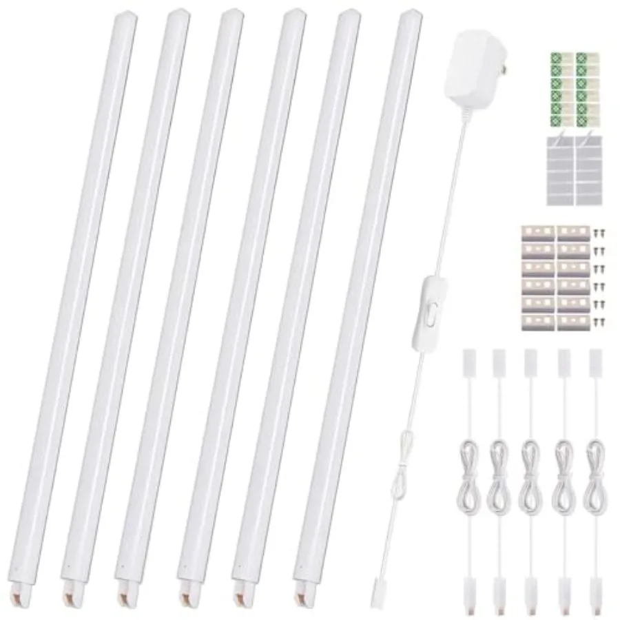 LED Under Cabinet Lighting 6-Pack 12 inch Seamlessly Linkable Strip Light Bars for Cabinet, Kitchen, Shelf, Workbench, Cupboard