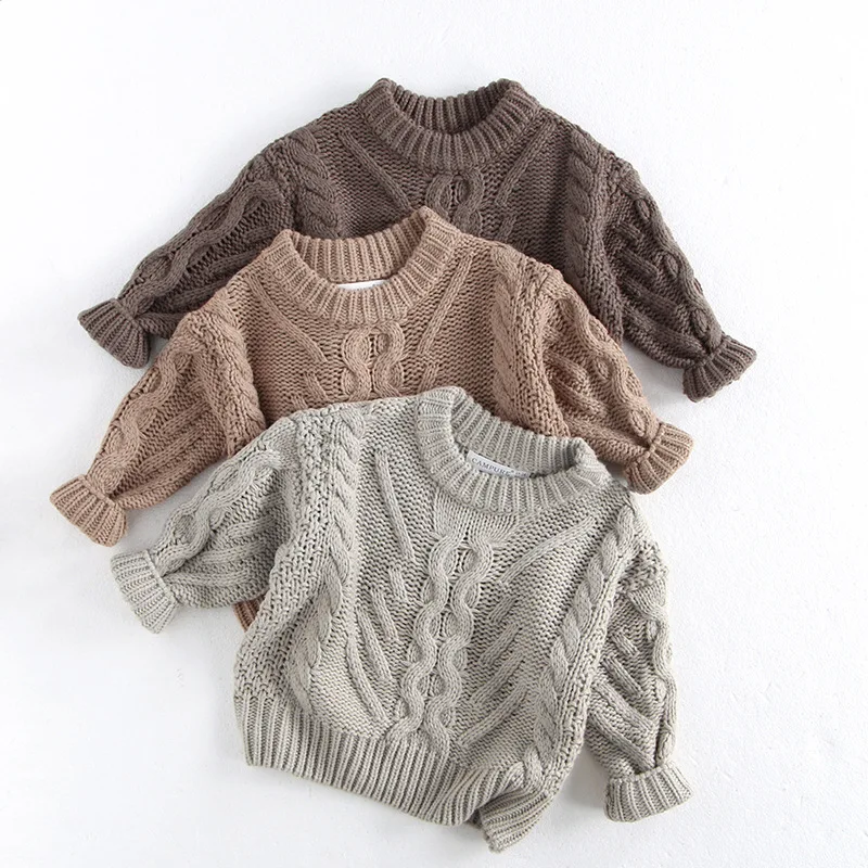 

Autumn Winter Solid Knitted Loose O Neck Long Sleeve Baby Sweater Korean Style Soft Breathable Newborn Kids Tops Unisex