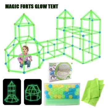 Kids Fort Building Set Kit Glow in The Dark Build A Fort STEM Educatief Binnen-/buitenspeelgoed Bouwcadeau DIY-speelgoed voor kinderen