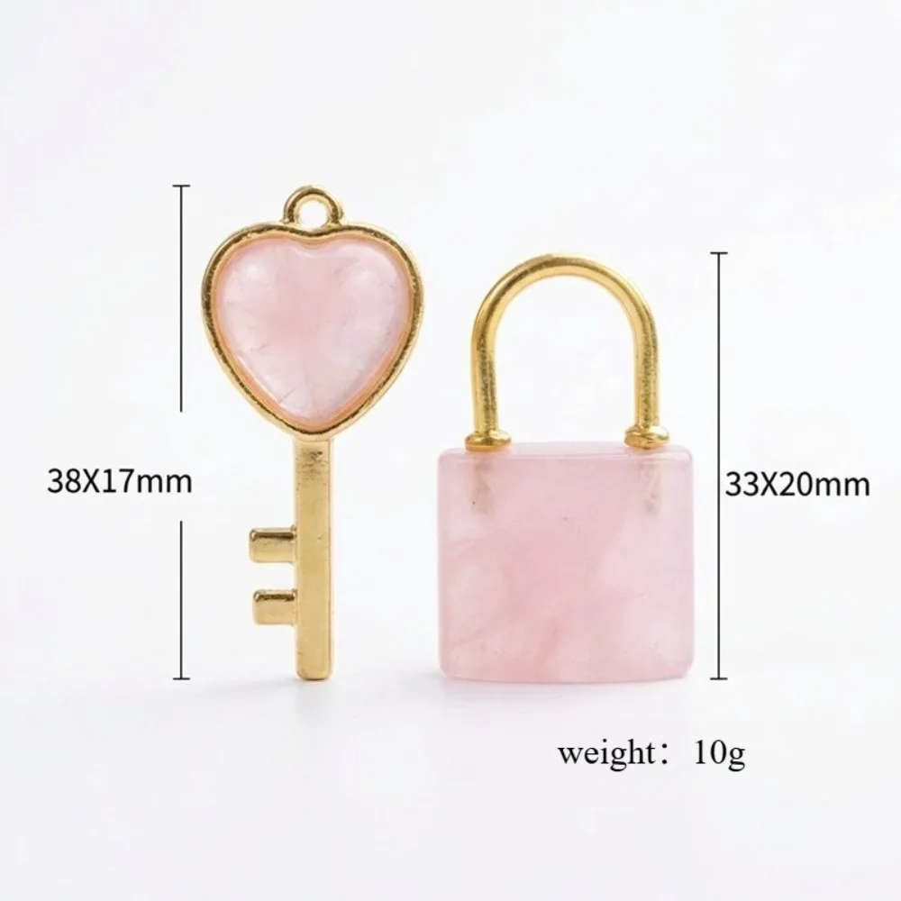 Natural Stone Couple Pendant Heart-shaped Key & Love Lock Key Jewelry Set Crystal Stone Pendant