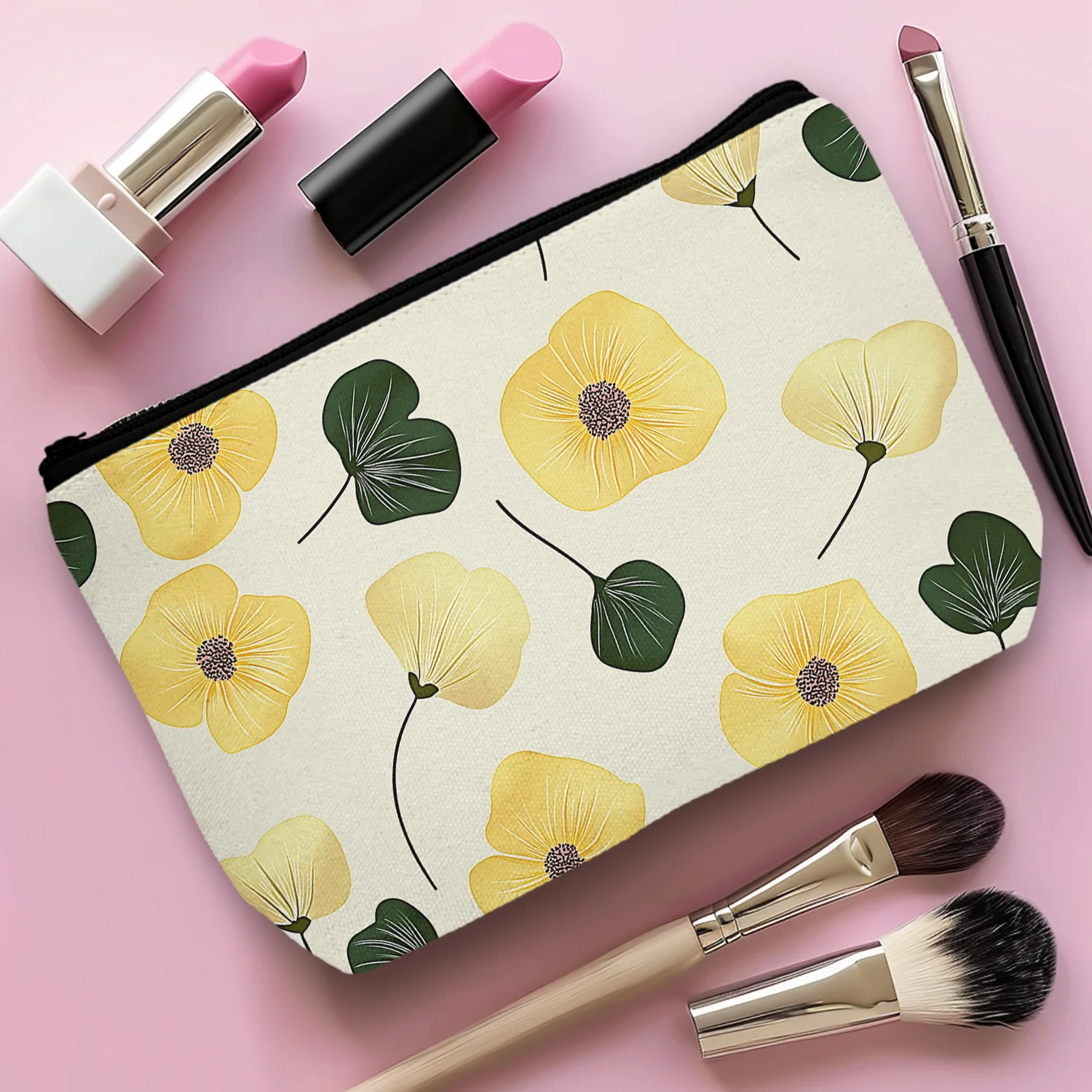 1Pc Floral Makeup Bag Wildflower Pattern Makeup Bag Makeup Bag With Zipper Aesthetic Makeup Bag Perfect Gift For Sisters