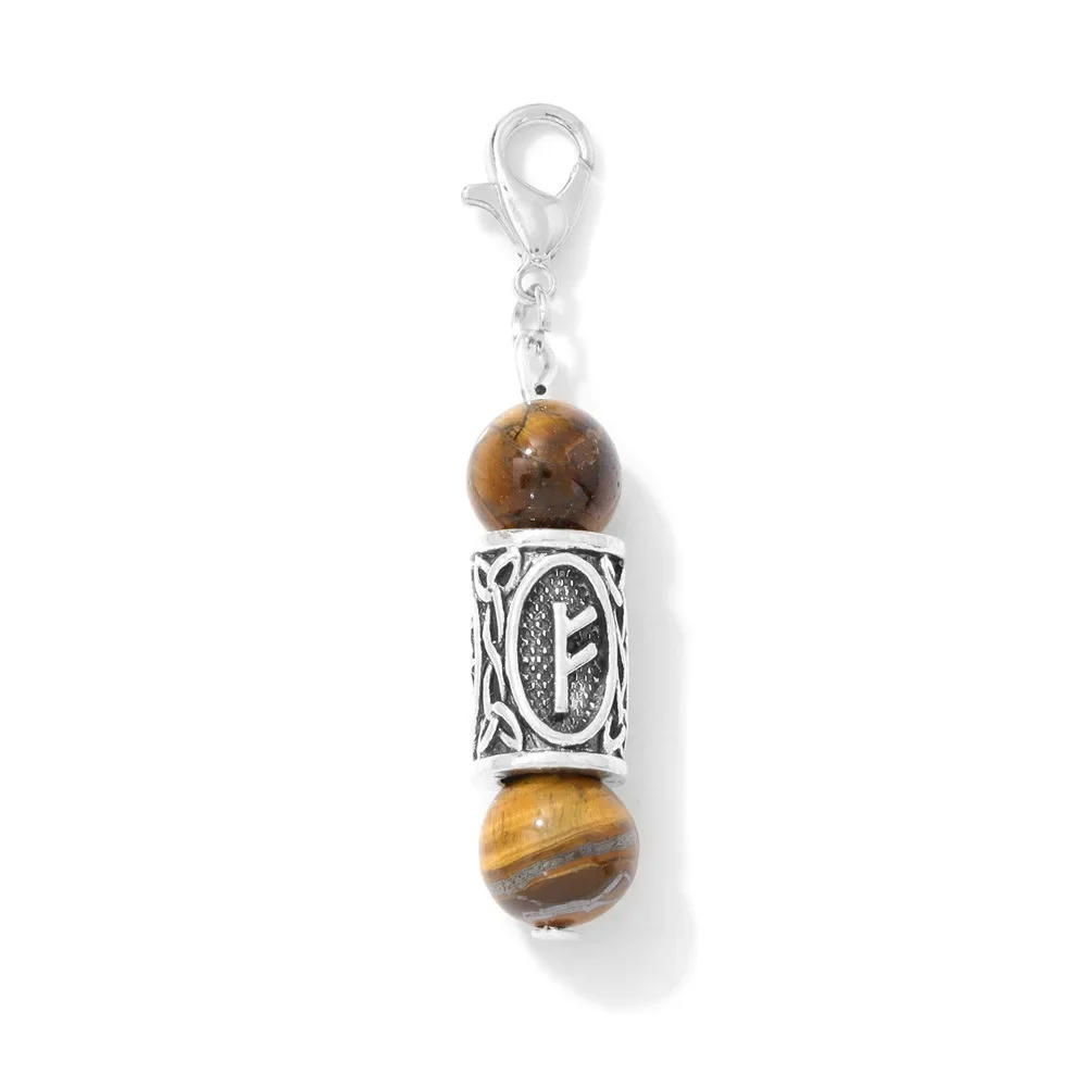 Nordic Viking Rune Letter Amulet Pendant Tiger Eye Natural Stone Keychains Red Agates Lava Vintage Charms Jewelry for Men Women