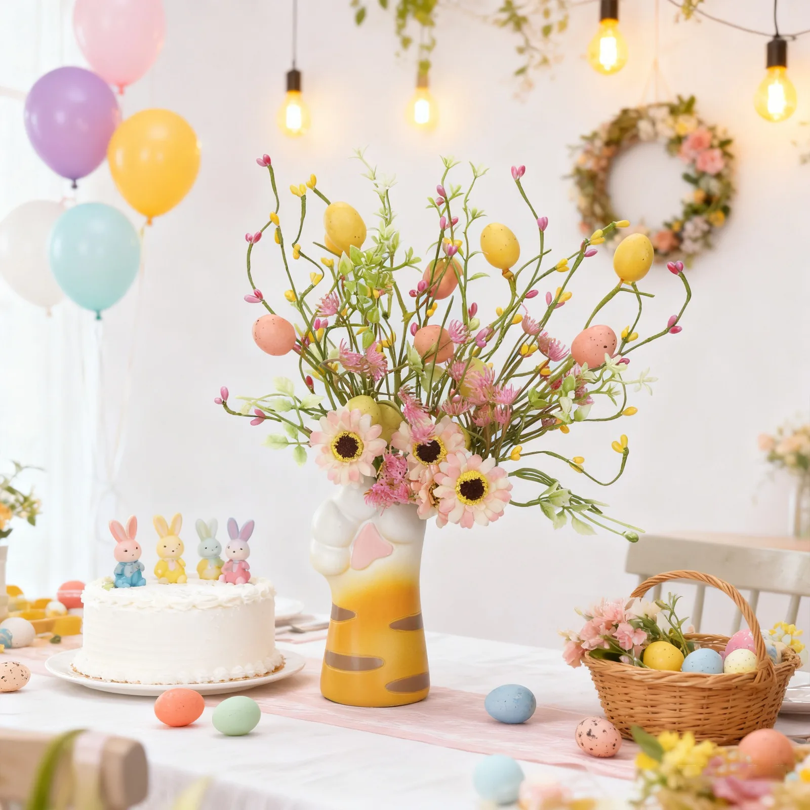 Easter Tree Ornament Realistic Decorative Flower Branch Simulated Flower Stems Bright Easter Egg Decoration For Floral Home