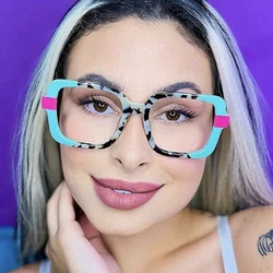 Vintage Square Glasses Frames Women Fashion Colorful Splicing Eyeglasses Female Male Anti Blue Light Phones Glasses Clear Lens
