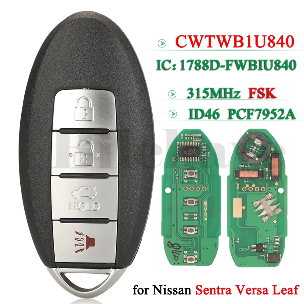 

jingyuqin 285E3-3AA0A Smart Remote Key 315MHz FSK ID46 for Nissan Sentra Versa Leaf 2013 2014 2015 2016 2017 2018 Fob CWTWB1U840