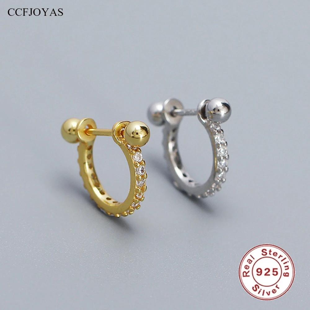 

CCFJOYAS 1 pcs 925 Sterling Silver Piercing Stud Earrings for Women a circle of Zircon Round Fashion Stackable Earrings New 2023