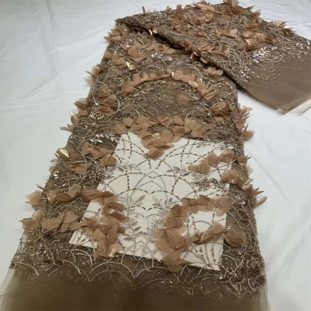 

New Design 3D Lace African Sequins Lace Fabric 2024 High Quality Lace Embroidery French Nigerian Tulle Lace Fabric Bridal Dress