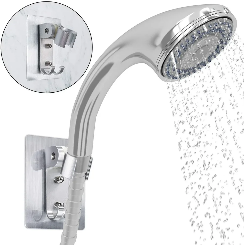 Aluminum Shower Holder Adjustable Punch Free Bathroom Shower Head Stand Bracket Wall Mounted Kitchen Restroom Accessories