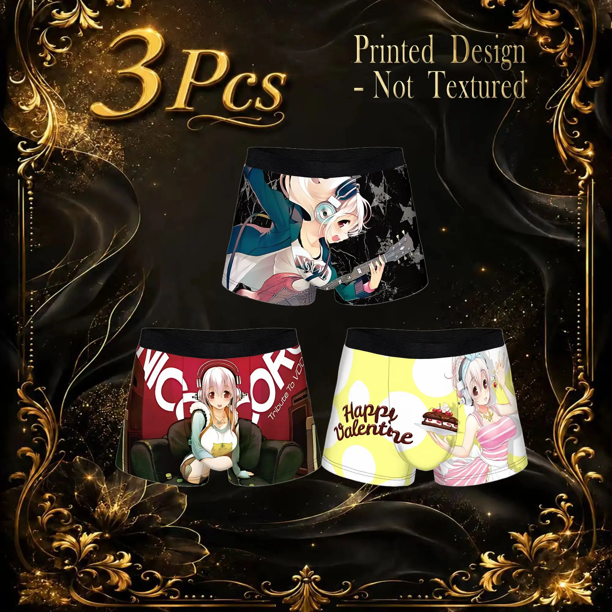 3Pcs Cute Super Sonico Lover boxers  Underpants Homme Panties Men's Underwear Print Shorts Boxer Briefs