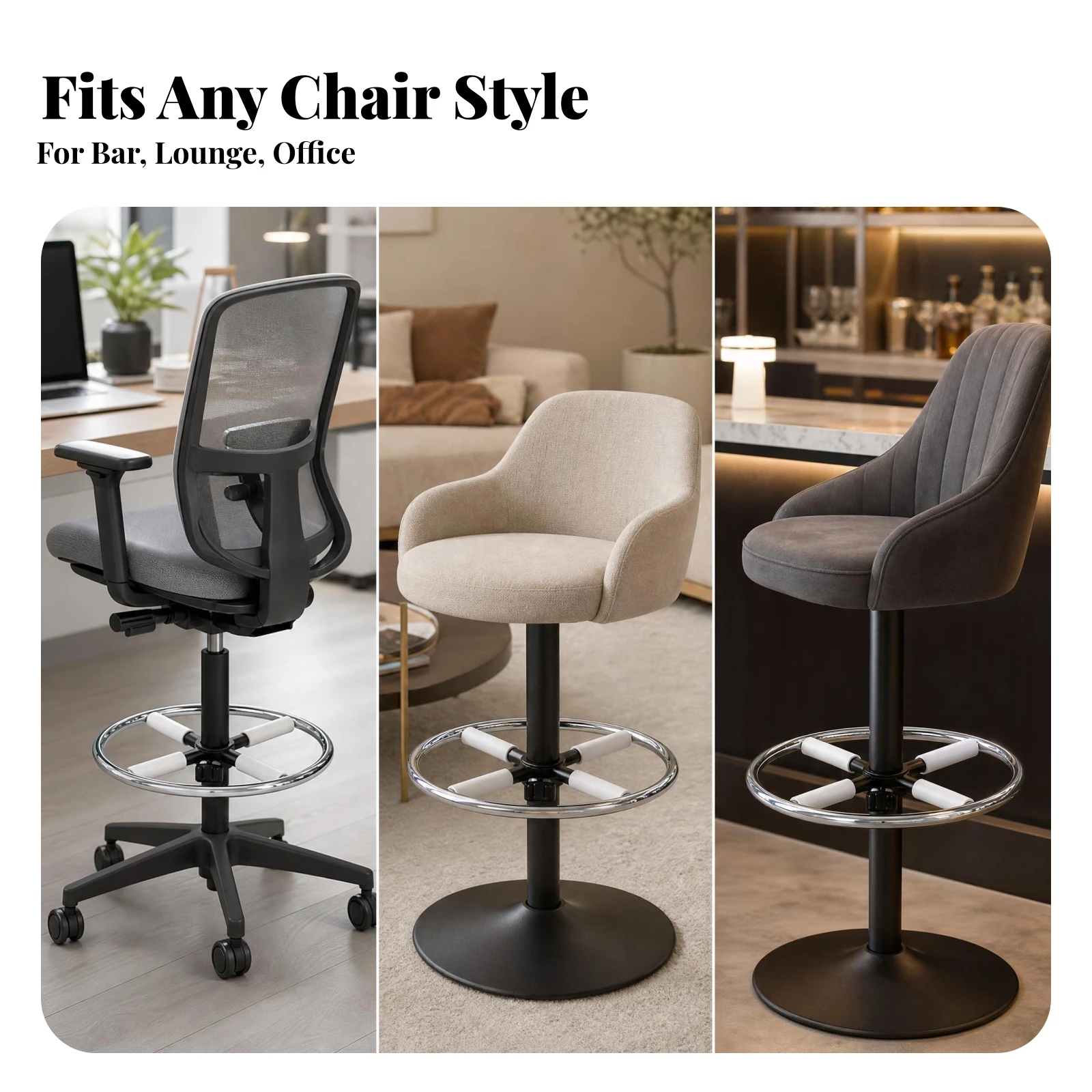 Adjustable Footrest Loop Black Mounting Hub Furniture Accessory for Office Chairs