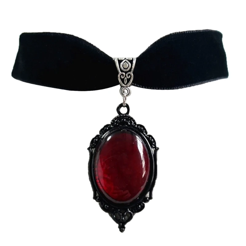 Gothic Red Black Crystal Pendant Chokers Necklace Punk Necklaces For Alternative Girl Women Mystical Jewelry 57BD