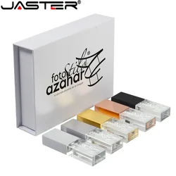 JASTER Crystal Pen Drive 128GB with Box USB Flash Drive 64GB Free Custom Logo Memory Stick 32GB Pretty U Disk 16GB Wedding Gift