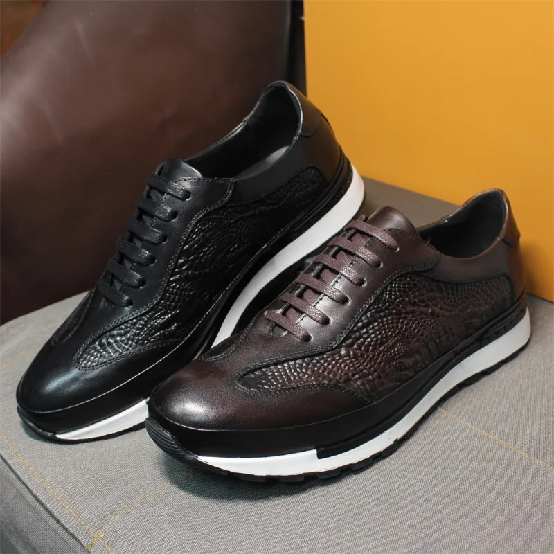 

High-end Genuine Leather Men's Shoes Breathable Thick Sole Hiking Sport Oxford Leather Shoes Male Casual Sneakers Flats