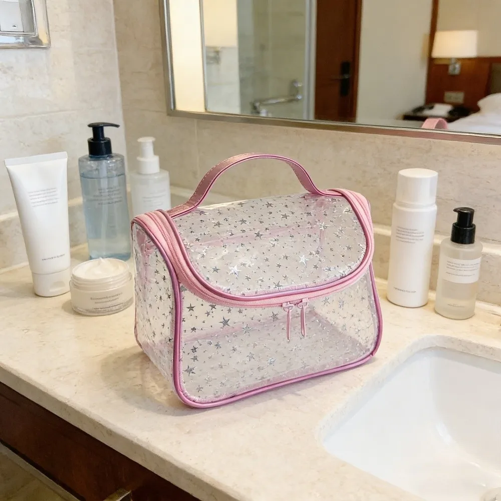 New Transparent Star Cosmetic Bag Waterproof Large Capacity Travel Cosmetic Bag Double Zipper PVC Makeup Organizer For Travel