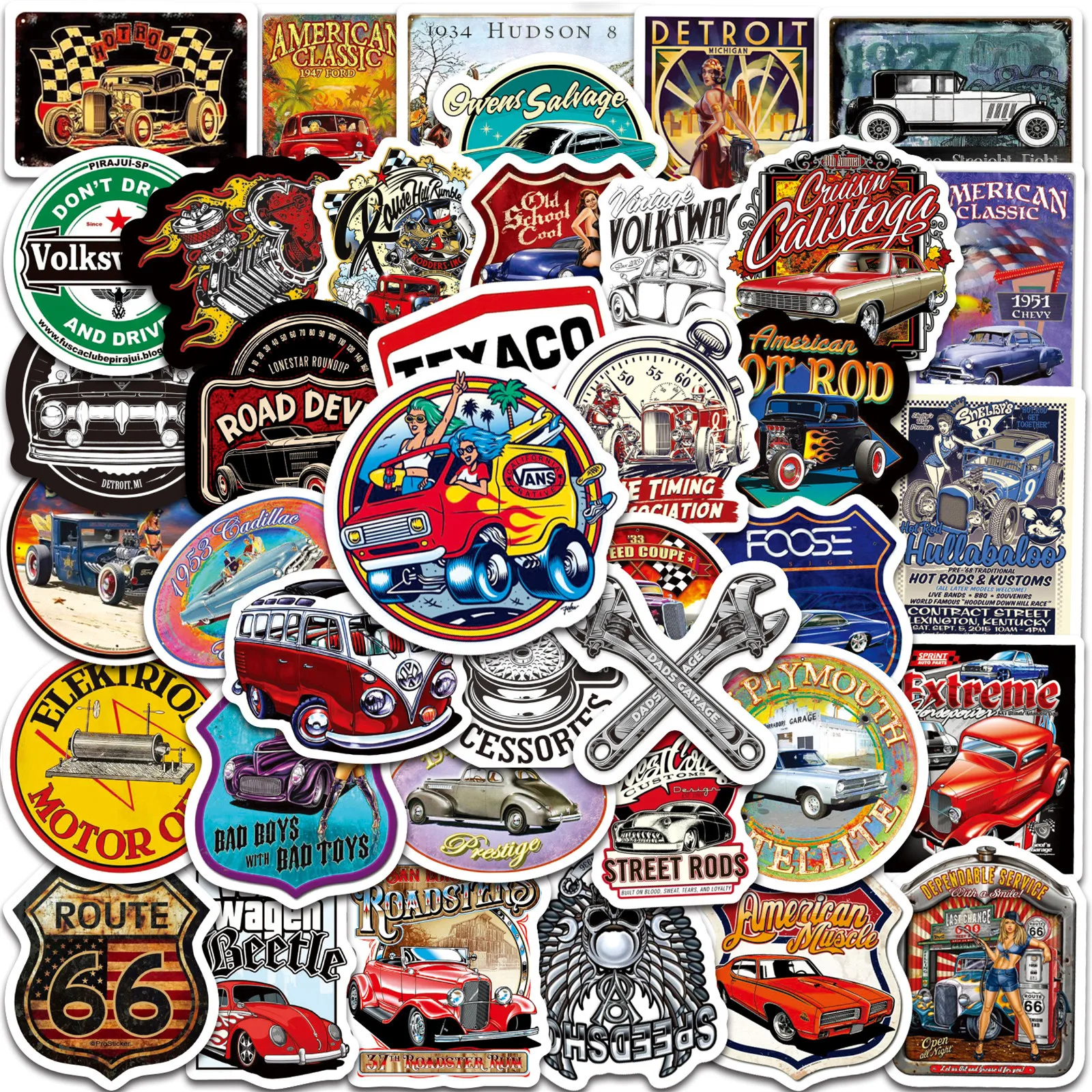 10/50/100PCS Hot Rod Retro Vintage Car Sticker DIY Diary Laptop Luggage Guitar Phone Water Cup Car Graffiti Decals Fun for Kid