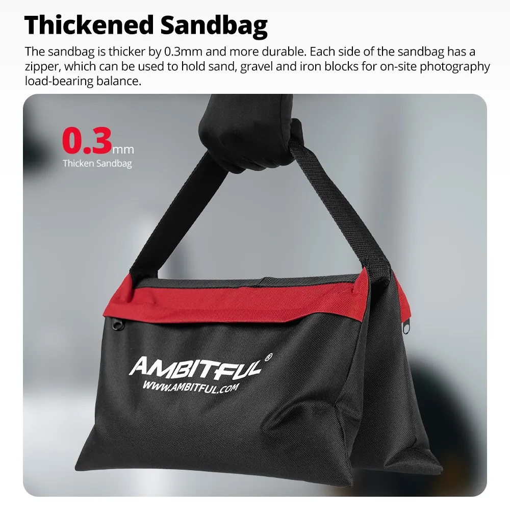 Ambitful 44x33cm Load-Bearing Sandbag Photography Studio Video Stage Film Heavy Duty Sandbag for Light Stands Boom Arms Tripods