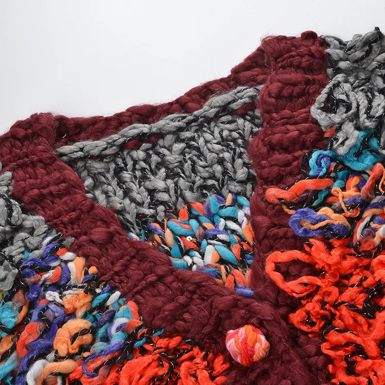 Suéter de Mujer de Punto Hoado con Cuello en V, Estilo Casual, con Borlas Coloridas Hechas a Mano, Versión de Alta Gama par...