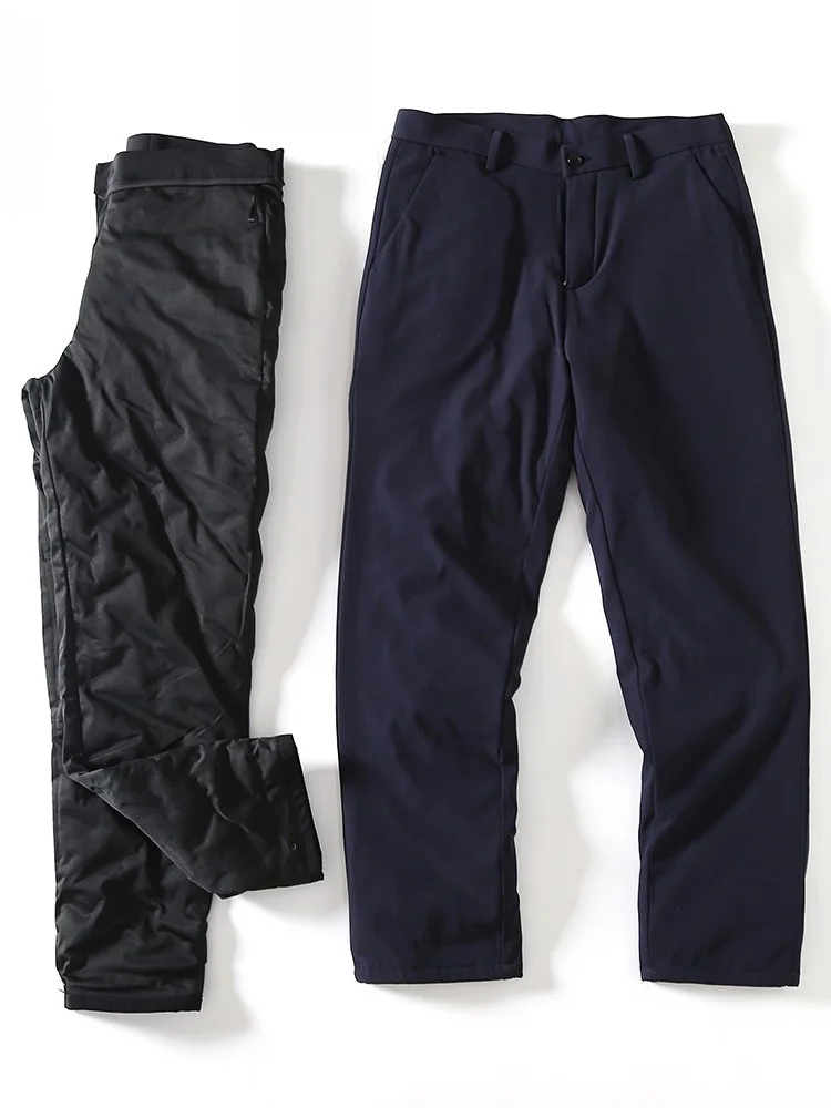 

High-End Goose down Winter Thermal Thiened Men's Pants Busin Casual Warm Long Trousers Windproof Cold-resistant