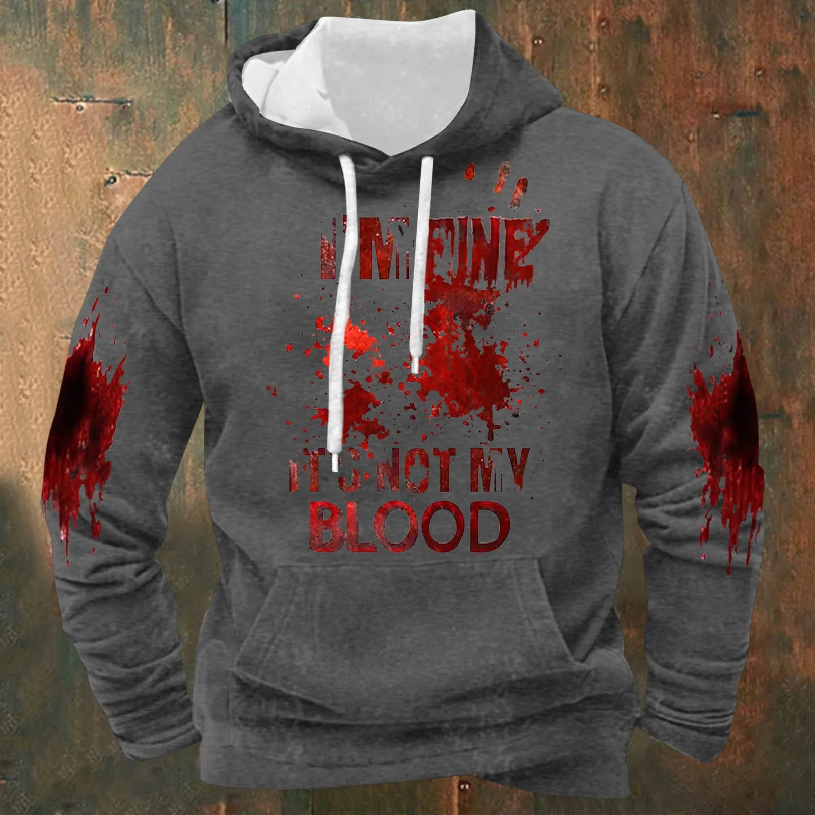 

Men's Loose All-match Sweatshirt I'M Fine It'S Not My Blood Men's Blood Letter Trend Lightweight Hooded Long Sleeve Sweatshirt