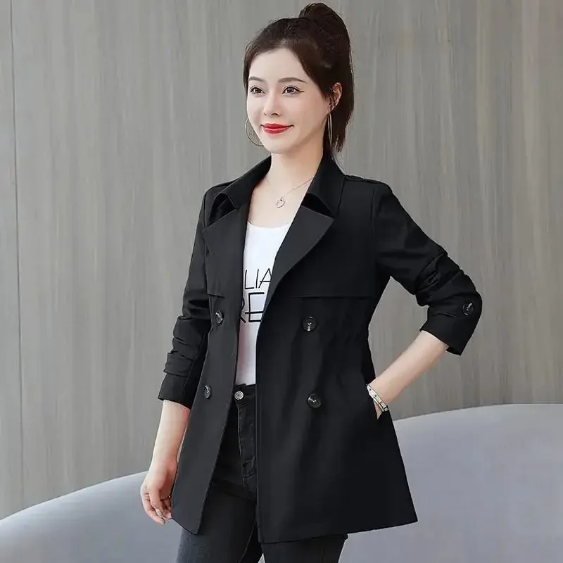 Womens Spring and Autumn New Suit Collar Trench Solid Color Cultivation Button Versatile Age Reduction Long Sleeves Coat