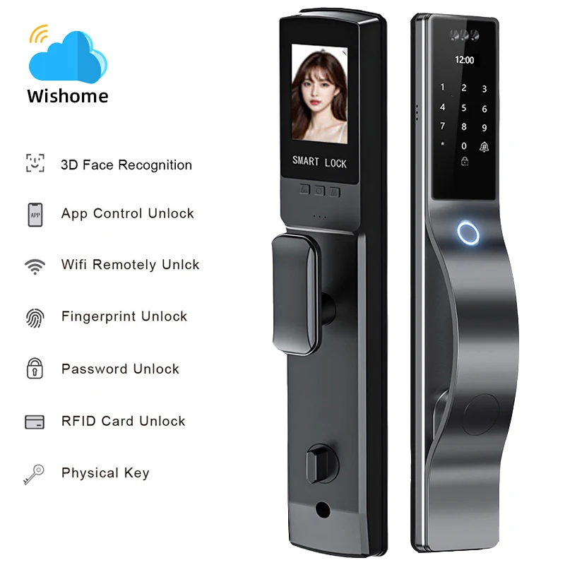 Tuya Wifi 3D Facial Recognition App Password Fingerprint Card Portable Visual Doorbell Monitoring Camera Electronic Door Lock