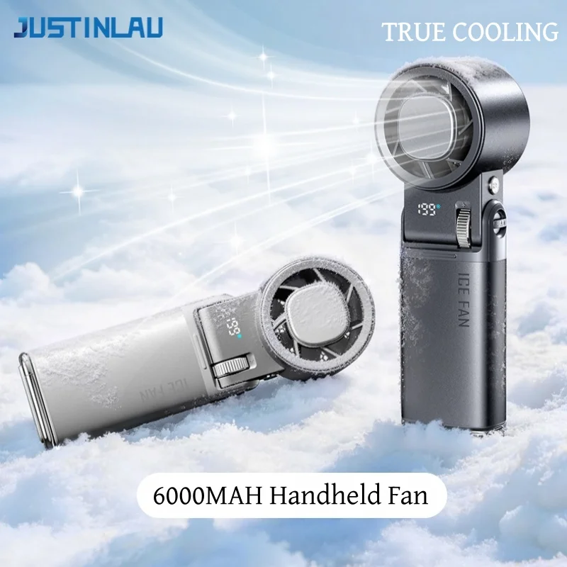 JUSTINLAU 6000MAH Handheld Fan High-speed Violent Electric Fan Folding Mini Neck Fan Summer Outdoor Refrigeration Cooling Tools