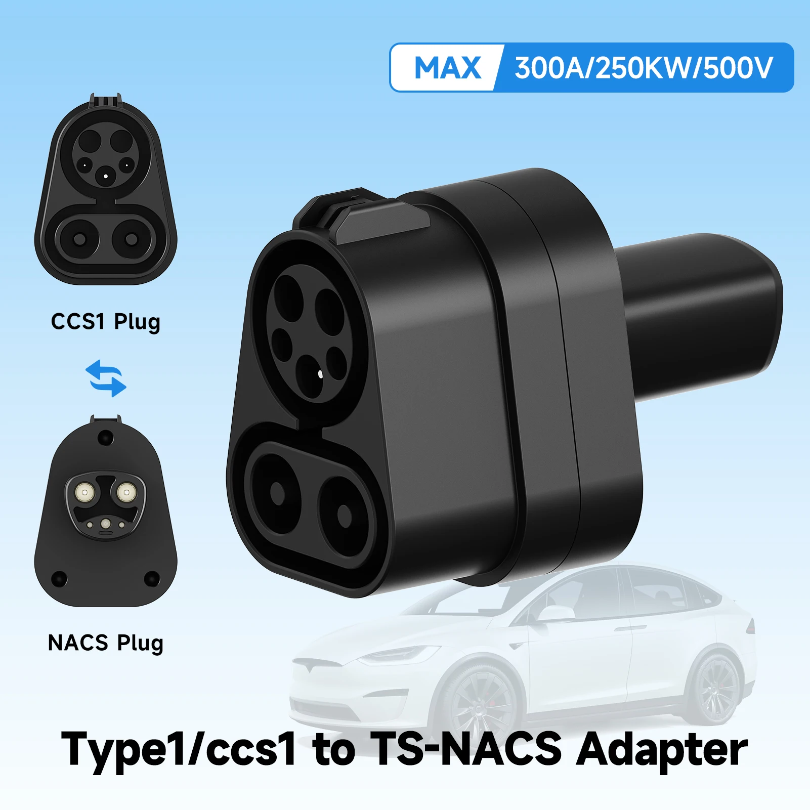 CCS1 to NACS Adapter 300A 500V DC Fast Charging for Tesla Model 3 Y X S, CCS Combo 1 to Tesla NACS EV Charger Converter