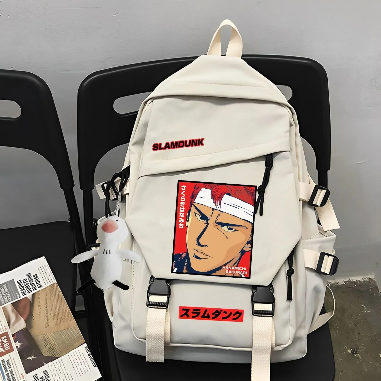 28x13x43cm-ブラック-ホワイト、スラムダンク、学生子供ティーンスクールバッグ、大容量モチラアニメバックパック女の子男の子ギフト用