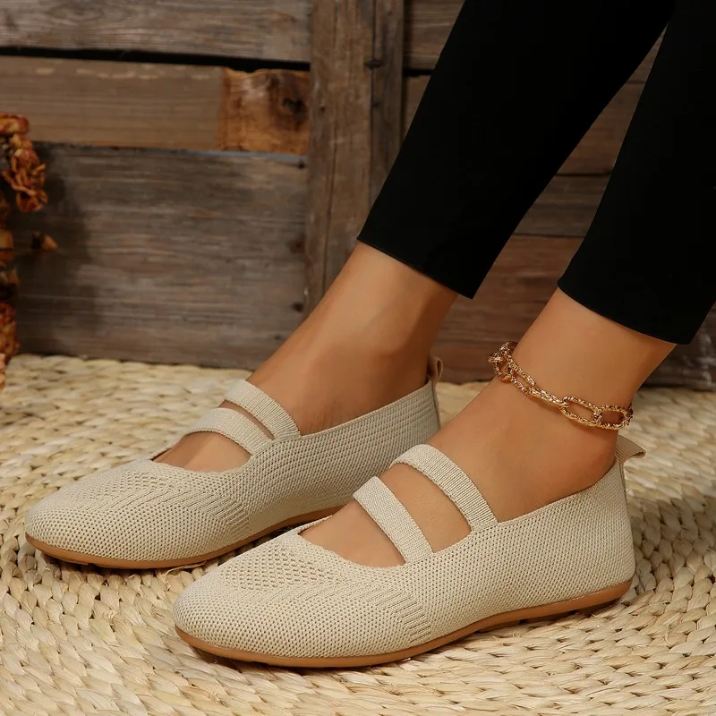 Mode große runde Kopf Wohnungen Frauen einfarbig Mesh atmungsaktive flache Slipper lässig leichte Ballerina Schuhe Zapatos