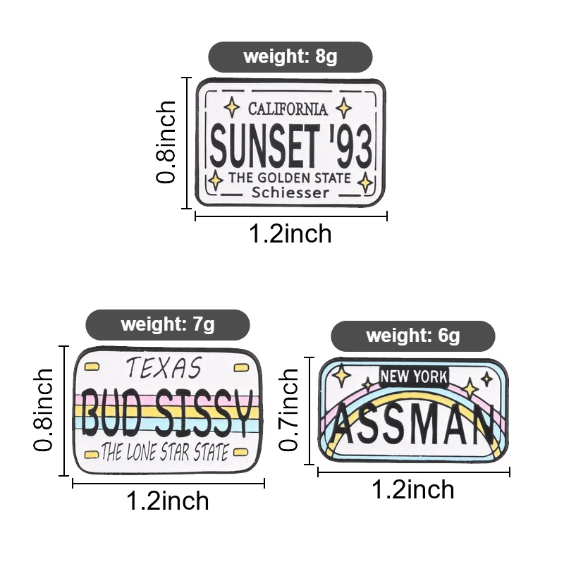 License Plate Enamel Pins Cartoon Rainbow Texas New York Badge California Sunset Lapel Brooches Jewelry Gift For Friends view 2