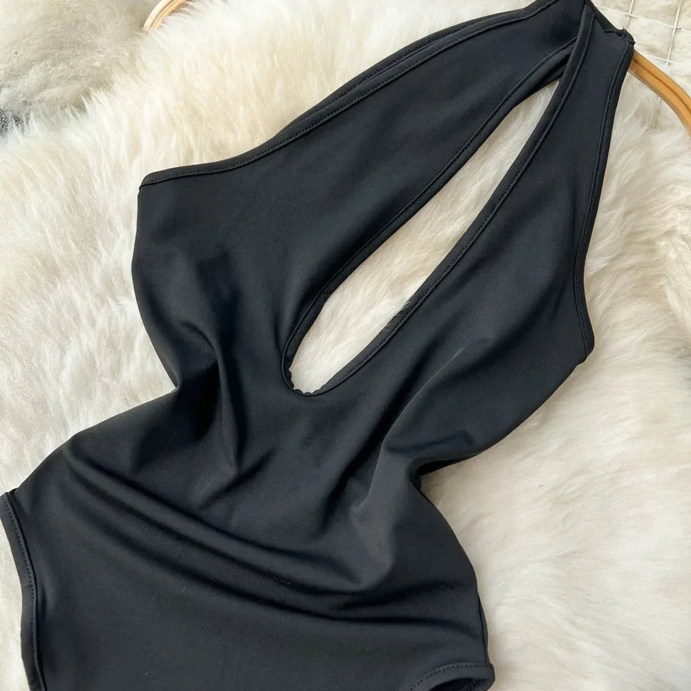 Hotsweet أنيقة الجوف خارج واحد الكتف شيك داخلية قطري الرقبة أعلى مثير الشارع الشهير شارع العليا الخريف الشتاء بذلة #5