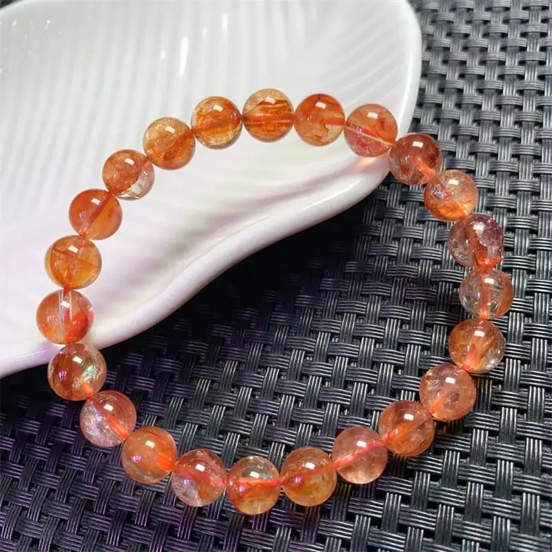 

8.8MM Natural Red Fire Quartz Hematoid Bracelet Charms Handmade Fortune Energy Bangle Mineral Woman Amulet Jewelry Gift 1PCS