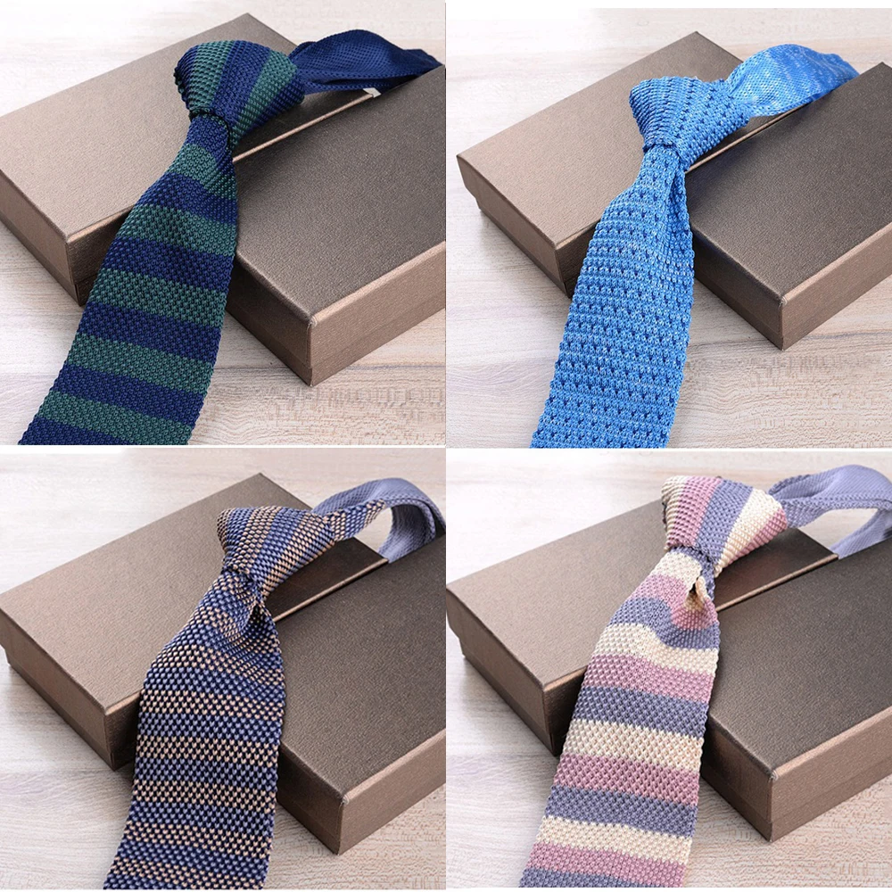 

Classic 6.5CM Cotton Flat angle knitted Dot Solid Stripes Slim Tie for Business Wedding Office Party Narrow Necktie Accessory