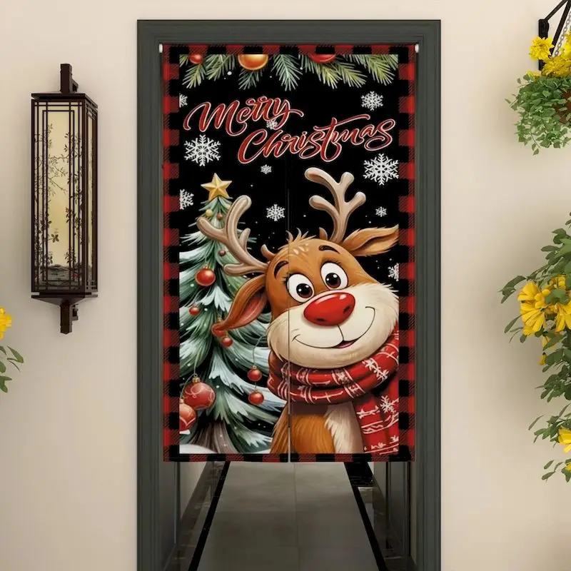 VIKAMA Santa Reindeer Sleigh Noren Door Curtain, 6 Designs, Doorway Decor for Bedroom Living Room Kitchen