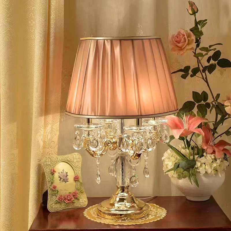 European Luxury Crystal Table Lamps Bedroom Bedside Lamp Atmosphere Highgrade Large Living Room French Palace Villa Desk Lights