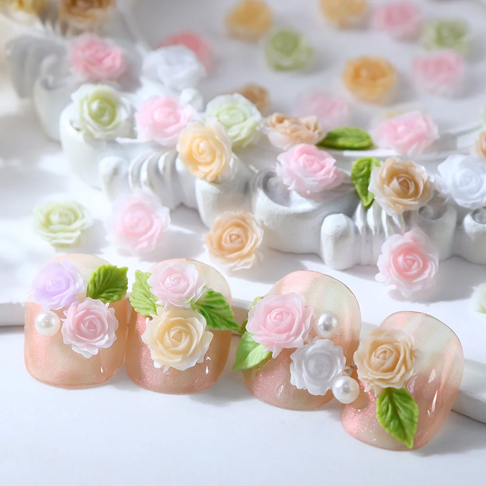 30pc Kawaii Camellias Nail Parts Figures For French Manicure 3D Flower Beads Rhinestones Nail Art Accessories Rose Charms Design