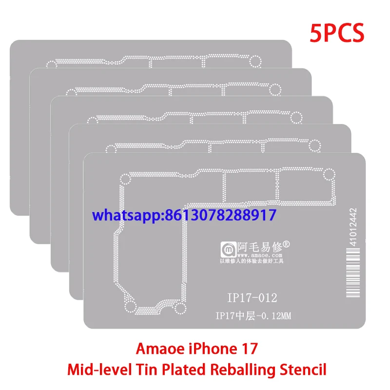 

New Amaoe BGA Reballing Stencil for iP17/Pro/ProMax/Air IC Chip Tin Plant Net Steel Mesh 5PCS