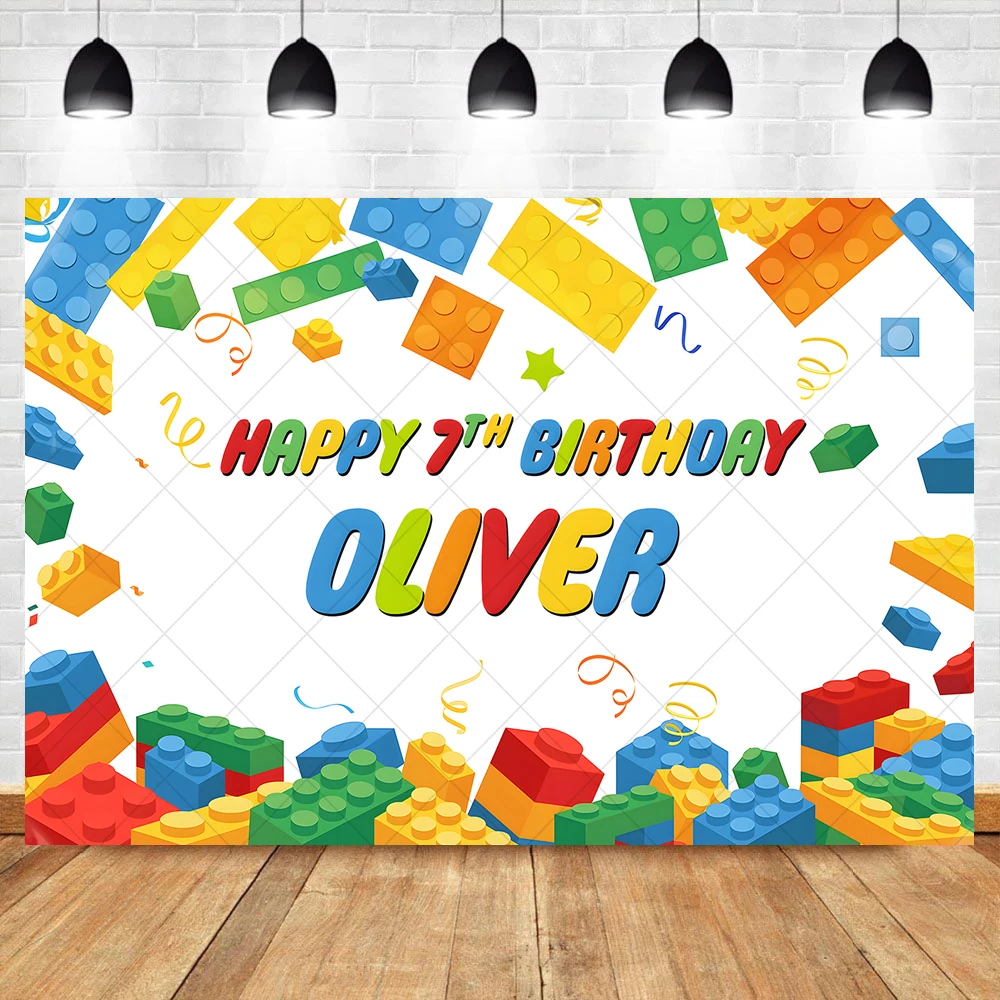 Colorful Building Blocks Backdrop Custom Kid Happy Birthday Party Banner Baby Shower Caketable Decoration Photography Background