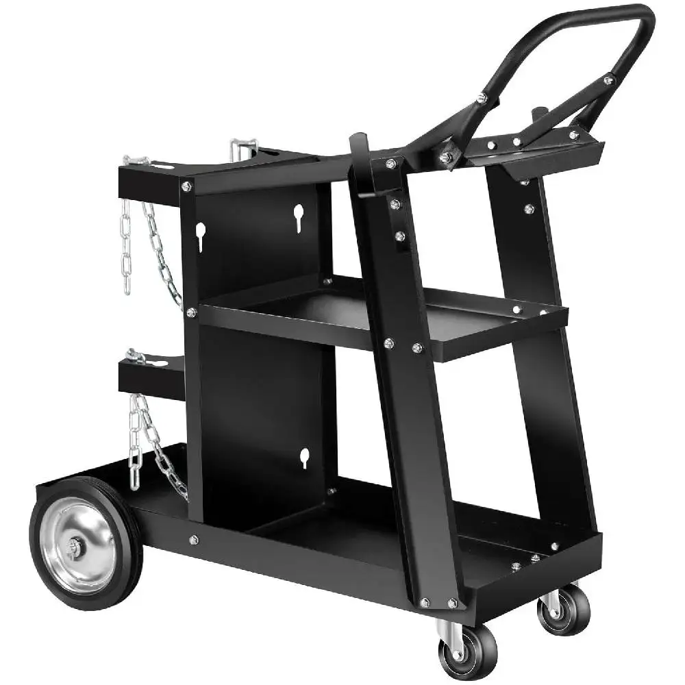 

Black Iron 3-Tier Rolling Welding Cart Four-Wheel Upgrade Iron Platform for TIG MIG Welder Plasma Cutter OEM for Hand Carts