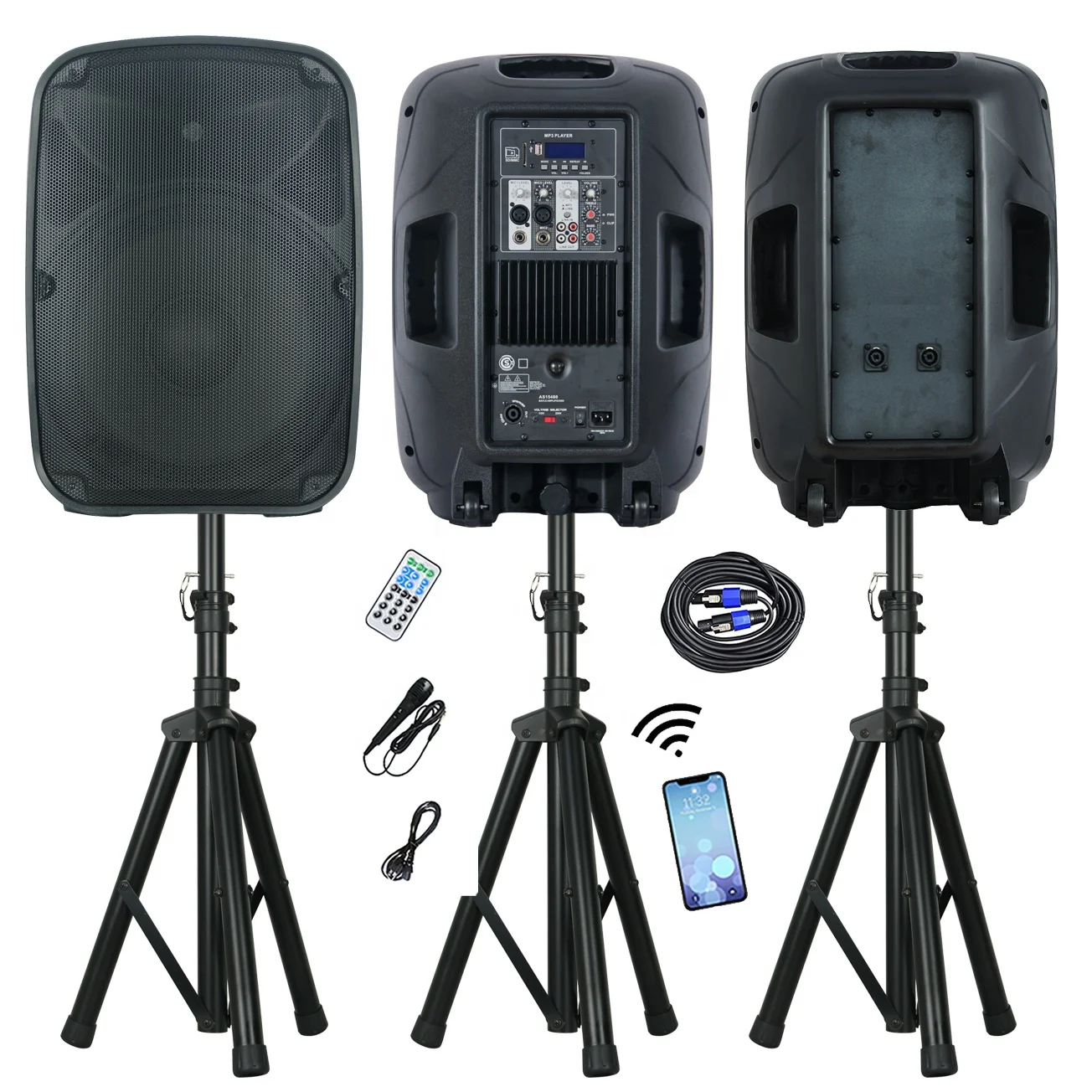 OEM Professional Audio 1000W Combo 2x15" Wireless Karaoke Sets PA Speaker System Sound Box Portable Party DJ System Bocina 5