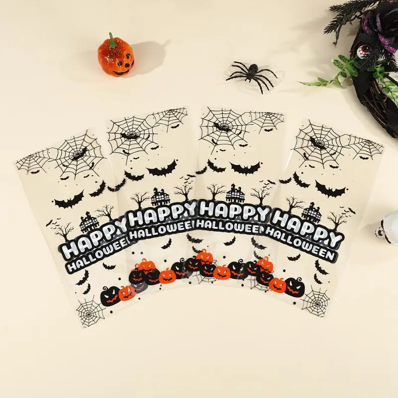 Halloween Treat Storage Bags 50 Pcs Clear Plastic Candy Pouches for Kids Trick or Treat Party Decor Gift Supplies