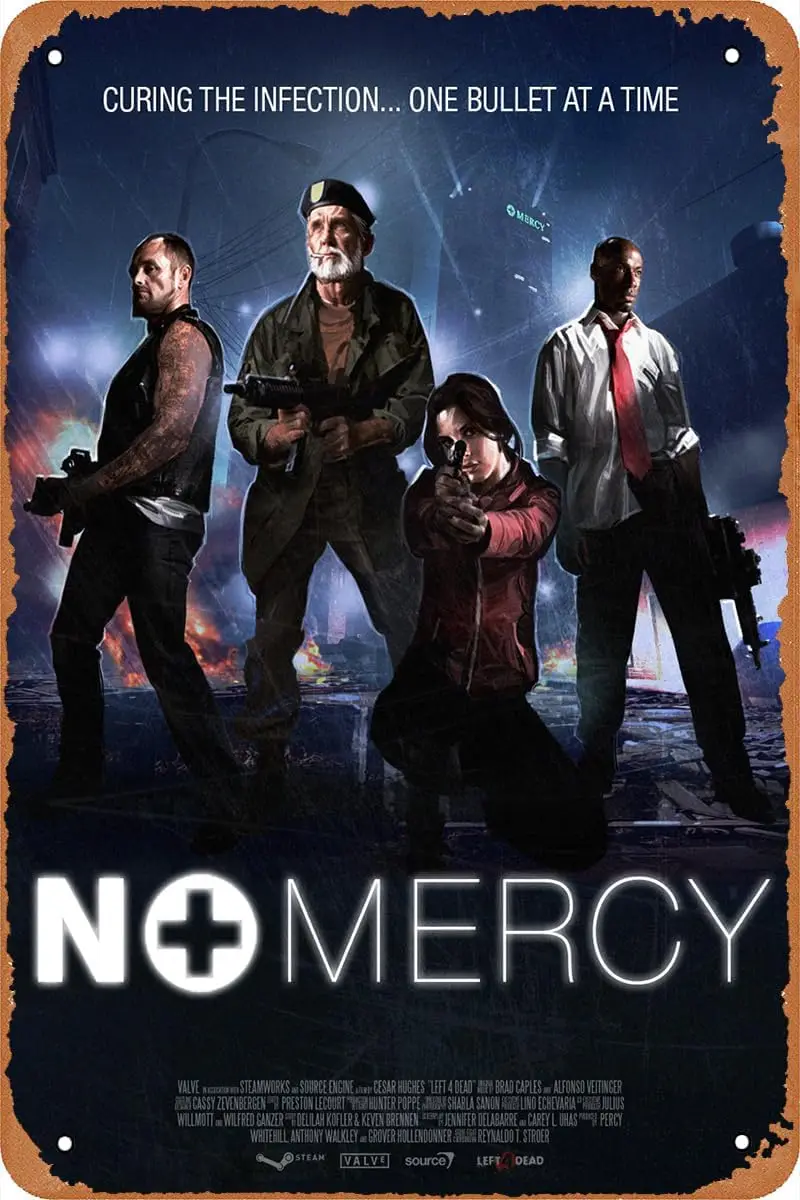 LEFT 4 DEAD GAME movie poster, retro tin logo, retro appearance, metal sign, suitable for bars, caves, garages, home walls, art