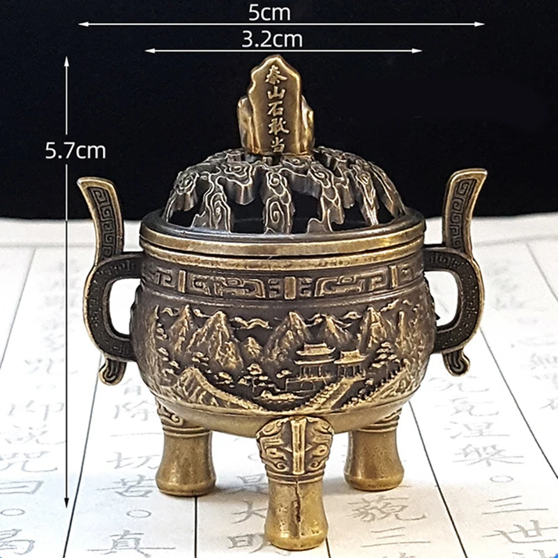 【S】Taishan Stone Three-Legged Incense Burner Bowl With Handle Ancient Style Home Decor Incense Holder For Yoga Meditation