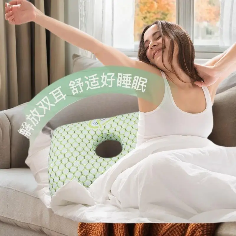 Almohada para Piercing en la oreja de algodón transpirable con agujero, cojín para dormir cómodo y portátil para pendientes, accesorios de viaje para el cuidado posterior curativo