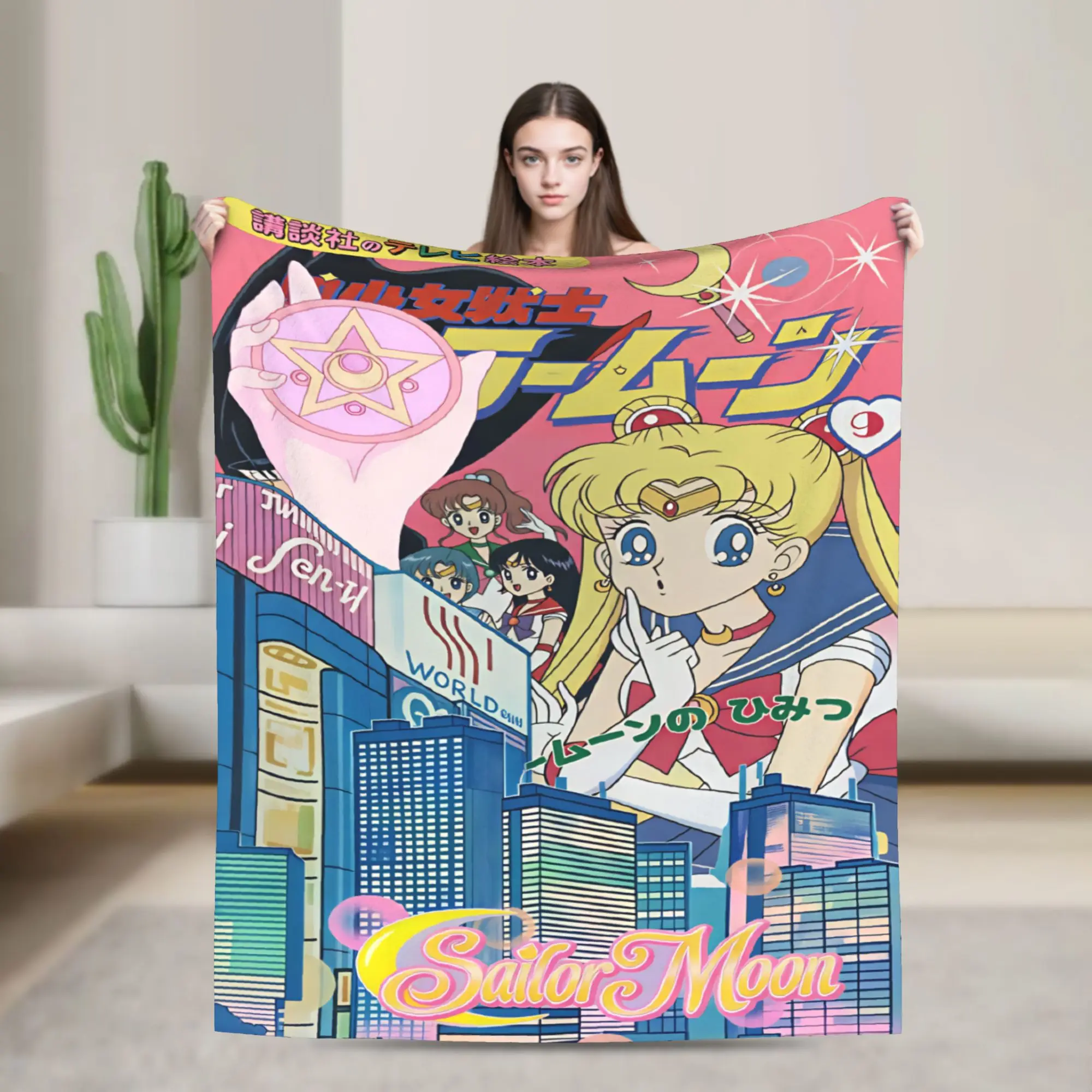 S-Sailor M-Moon Anime  Blankets  Picnic Flannel Throw Blanket For Couch Chair Super Warm Custom Quality Bedspread Gift