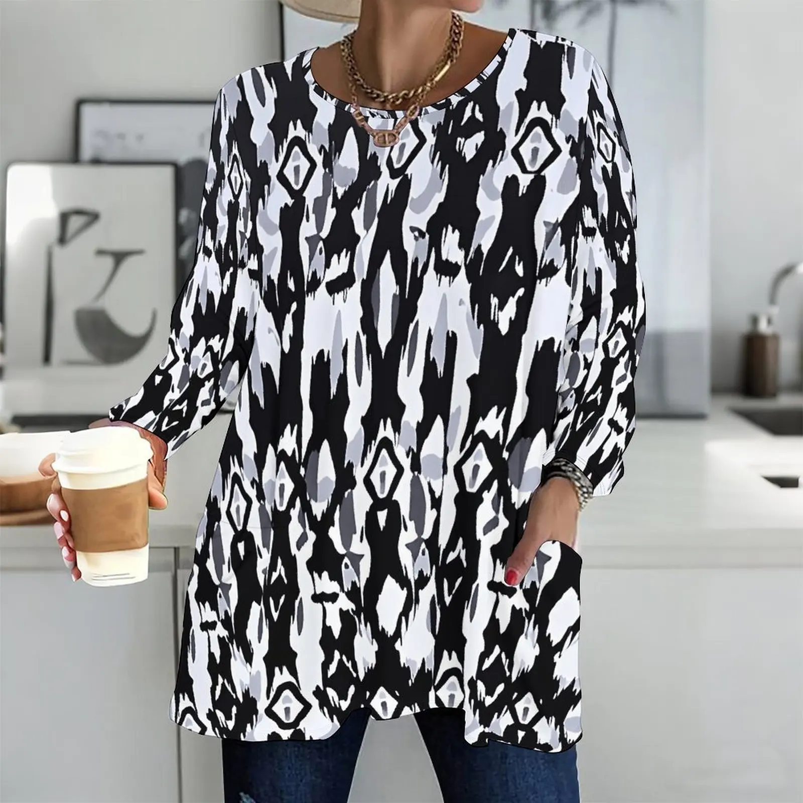 Autumn Printed Plus Size T Shirts Women O Neck Relaxed Plus Size Clothes Contrast Floral Women S Clothing For Daily Casual