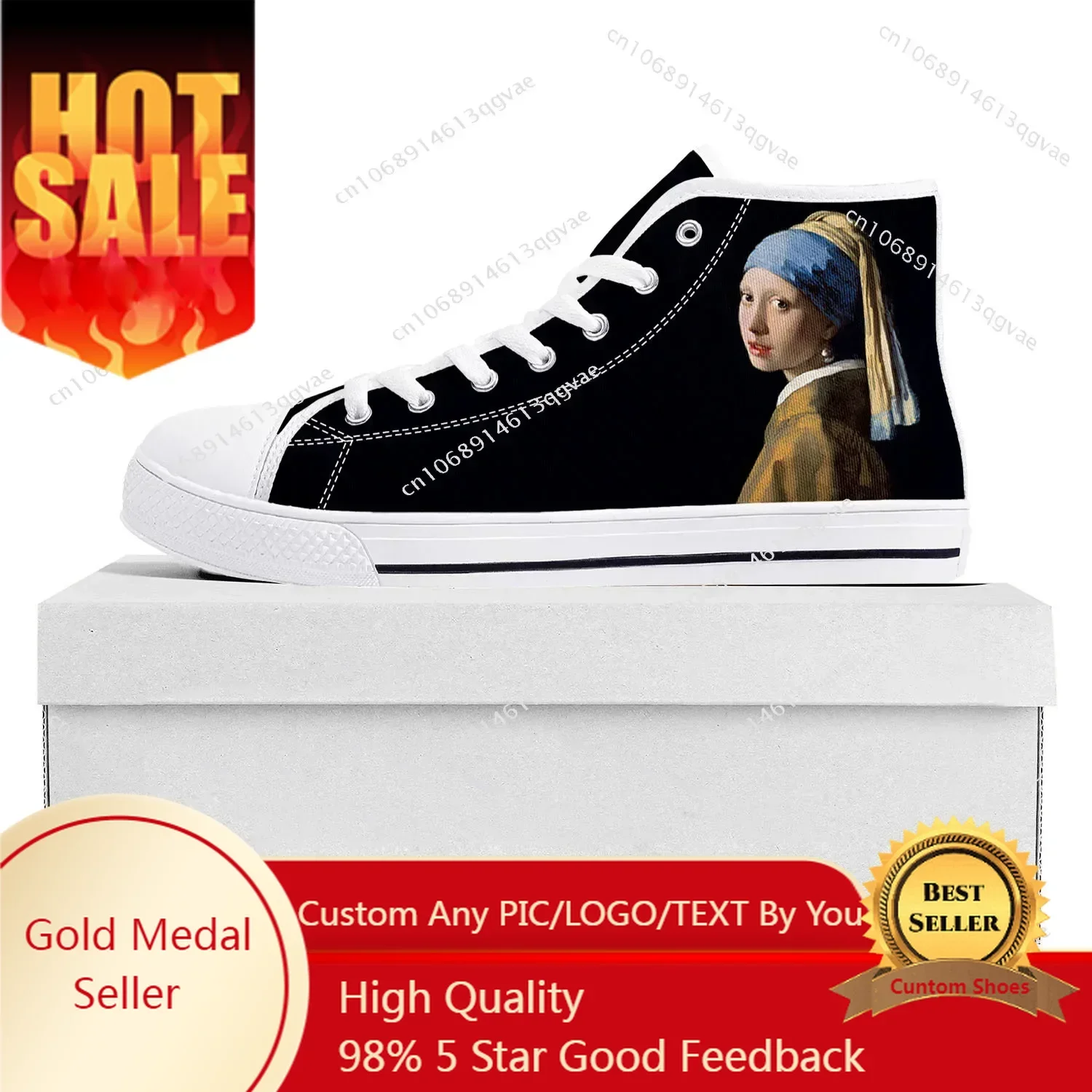 

Girl with a Pearl Earring High Top Sneakers Mens Womens Teenager Canvas High Quality Sneaker Casual Custom Shoes Customize Shoe