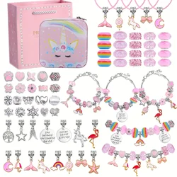 63PCS DIY Charm Bracelet Necklace Making Kit with Unicorn Jewelry Box, Jewelry Kit with Unicorn Mermaid Gifts for Birthday