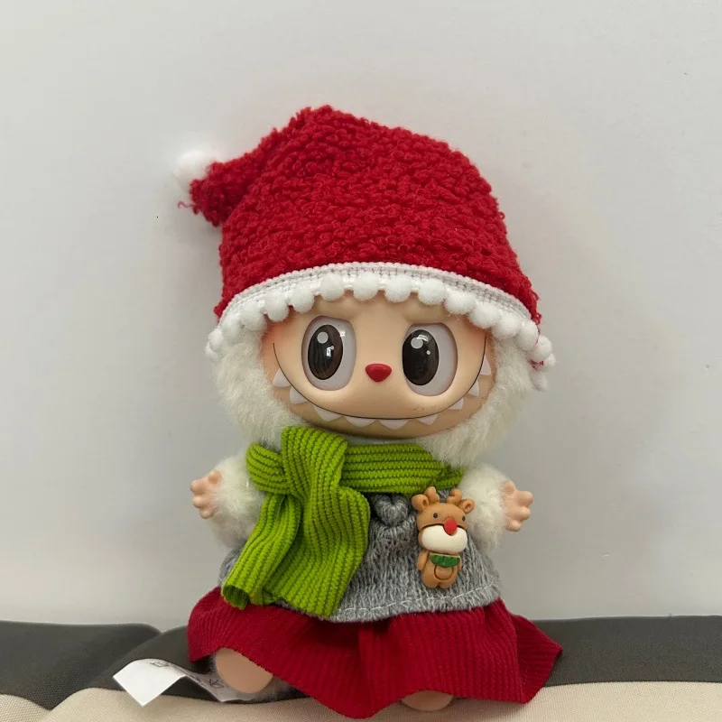 

For 15/17cm Mini Labubu Dolls Christmas Plush Clothes 4-piece Set Kawaii Labubu Clothing Dolls 3.0 Diy Design Toys Accessories